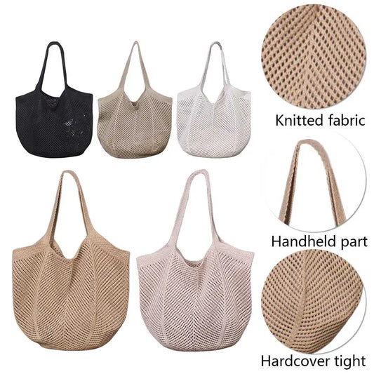 Women’s Knitted Shoulder Tote Bag – Large-Capacity Solid Color Handbag for Shopping & Everyday Use 👜✨