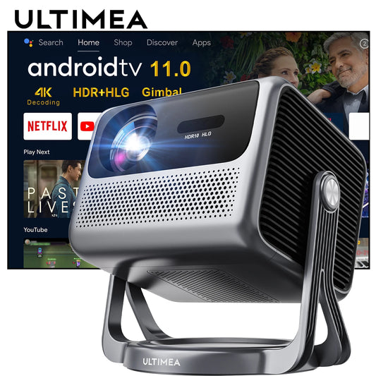 Ultimea Full HD 1080p Projector – 90° Gimbal Stand, Android 11, Dual-Band Wi-Fi 5G & Bluetooth, 4K Compatible Portable Home Theater