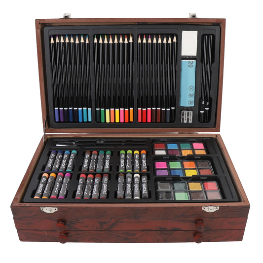 Premium 142-Piece Wooden Art Set 🎨 | Colored Pencils, Oil Pastels, Crayons, Watercolors & Sketchbook | Complete Drawing & Painting Kit
