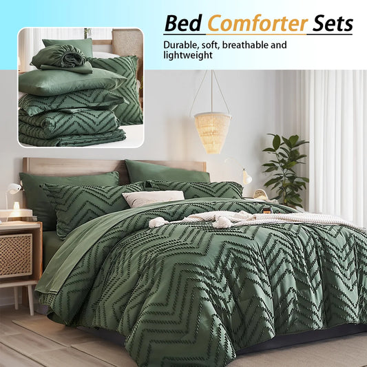 7-Piece Cut-Flower Quilted Comforter Set – Soft All-Season Bedding (Elegant Floral Texture)
