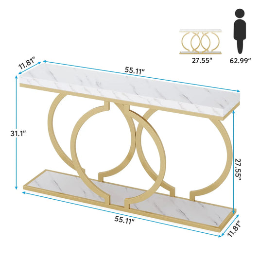 Tribesigns 55" Gold Console Table – Modern Faux Marble Entryway & Sofa Table | Narrow Long Accent Table for Hallway or Living Room