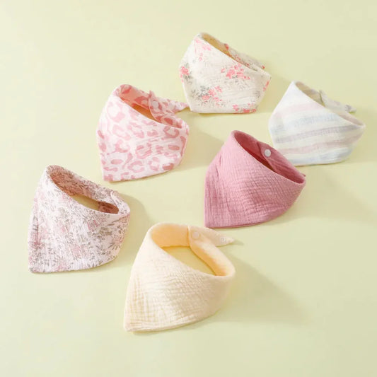 6-Piece Baby Bibs Set – Soft Cotton Muslin Gauze Burp Cloths | 2-Layer Feeding & Drool Towels for Newborns