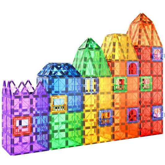60PCS Magnetic Building Tiles Set – STEM Educational Construction Blocks, Sensory Learning Toys for Kids Ages 3+, Boys & Girls