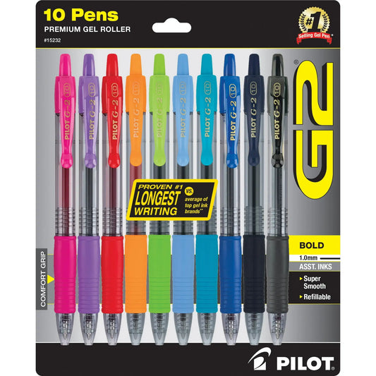 Pilot G2 Gel Pens – 10-Pack Bold Point Retractable Roller Pens with Assorted Ink Colors ✍️