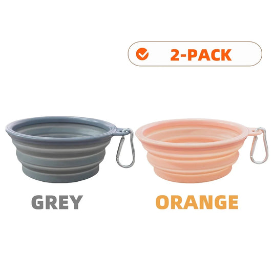 2-Pack Collapsible Pet Silicone Bowls – Portable Folding Food & Water Dishes with Carabiner for Dogs & Cats, Camping & Travel