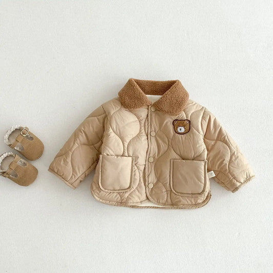 Children’s Teddy Bear Warm Cotton Jacket & Snow Pants Set – Korean Style Winter Coat for Boys & Girls