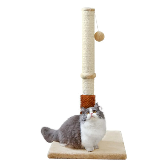 32" Tall Cat Scratching Post – Large Sisal Rope Scratcher with Dual Hanging Balls, Durable Post for Adult Indoor Cats