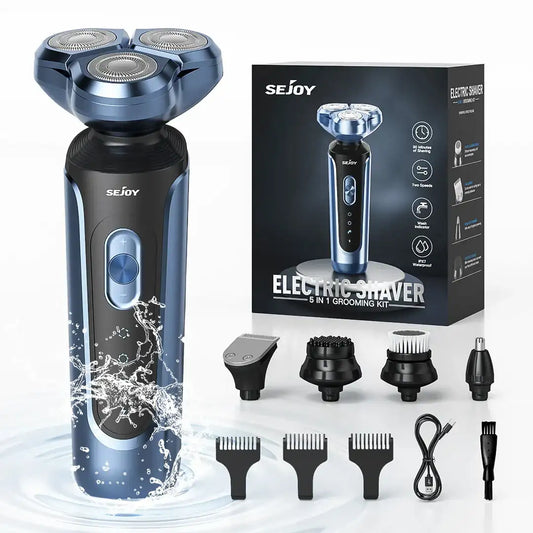 Sejoy Rotary Electric Shaver Kit – Multi-Function Rechargeable Beard & Nose Hair Trimmer with 3-Head Floating Razor