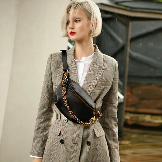 ITAMOOD Women’s Luxury Designer Leather Waist Bag with Chain Strap – Phone & Essentials Crossbody