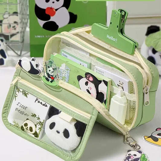 Cute Panda Pencil Case – Large Capacity Transparent Pen Bag, Stationery Storage Pouch for Junior & High School Students