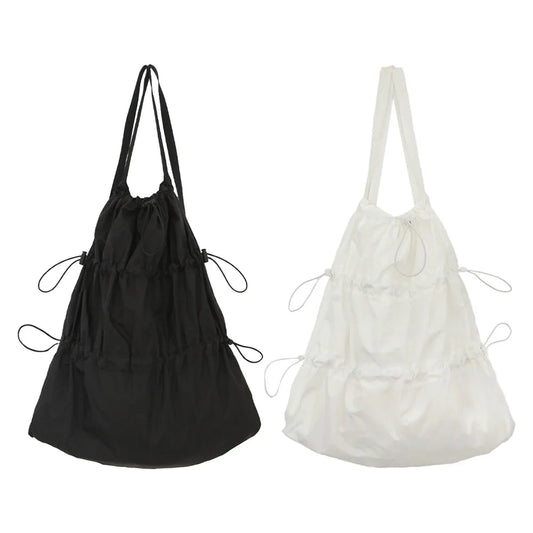 Lightweight Pleated Nylon Drawstring Daypack – Large Capacity Casual Shoulder Bag for Men & Women