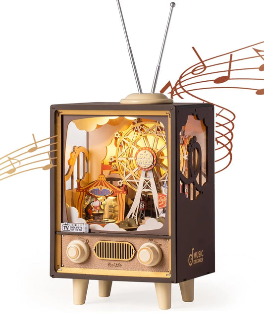 “Robotime Rolife Sunset Carnival Music Box – 3D Wooden Puzzle Ferris Wheel with Lights, DIY Home Decoration & Gift”