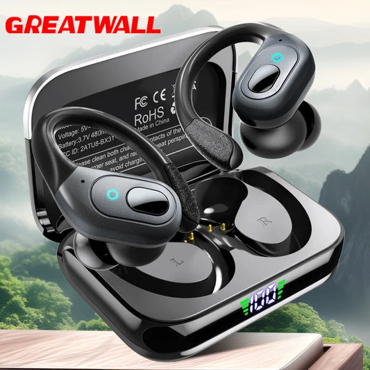 GREATWALL TWS Wireless Earphones – Bluetooth 5.3, Sports Ear-Hook, HD Calls & Noise Reduction
