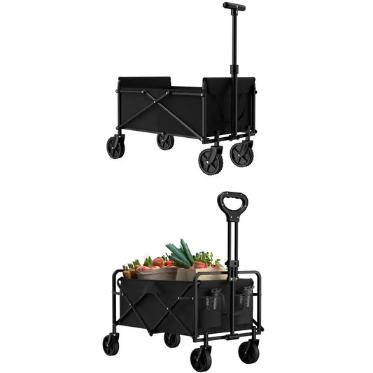 Garden Handcart with Four Foldable Wheels – Portable Cargo Transport Trolley, One-Hand Carry, Heavy-Duty Folding Utility Wagon for Outdoor & Home Use