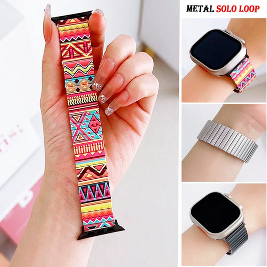 Metal Bohemia Apple Watch Strap – Solo Loop Elastic Bracelet Band for Ultra, SE & Series 3–8 (38/40/41/42/44/45/49mm)