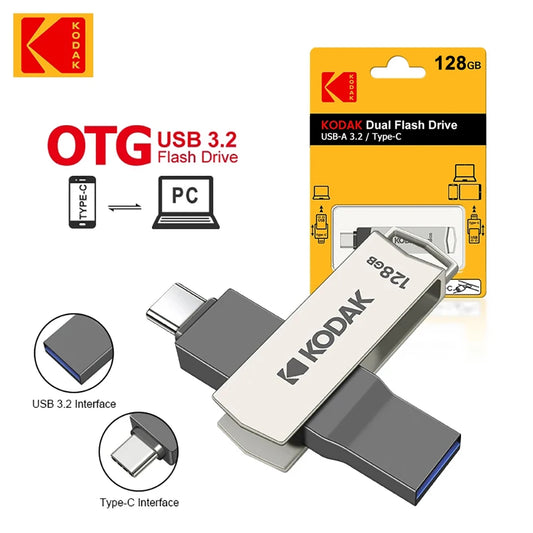 Kodak K273 USB Flash Drive – High-Speed USB 3.2 Dual Type-C Memory Stick 128GB/64GB for Smartphones, Laptops & PCs
