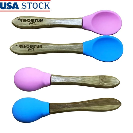 2-Piece Baby & Toddler Spoon Set – Wooden Handle with Soft Silicone Head | BPA-Free, Eco-Friendly Self-Feeding Utensils (4.72")