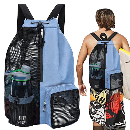 Mesh drawstring swim backpack – lightweight waterproof beach & school bag with adjustable straps for swimming, travel & holidays