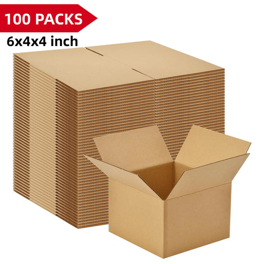100 Pack Small Corrugated Shipping Boxes – 6″×4″×4″ Cardboard Mailers for Packaging, Mailing, Moving & Storage