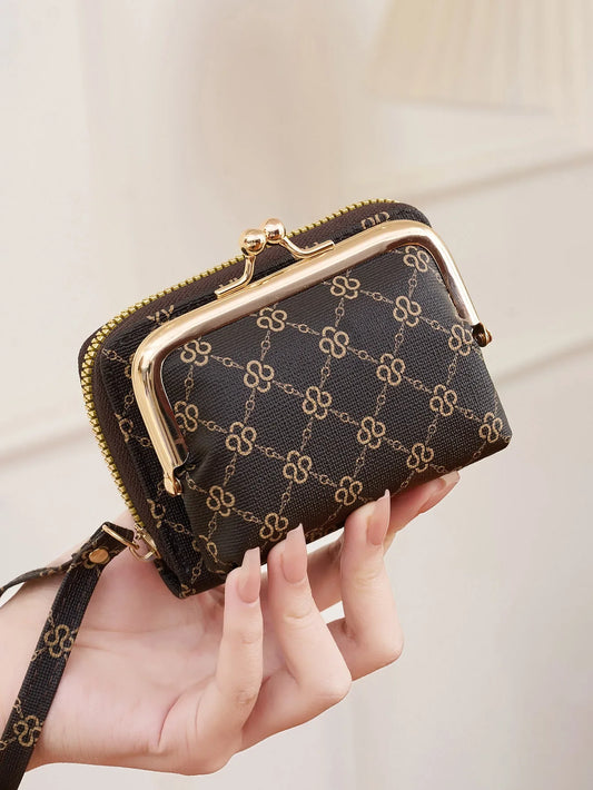 Women’s Retro Accordion Wallet – Fashion Print Short Coin Purse with Money Clip & Wristband