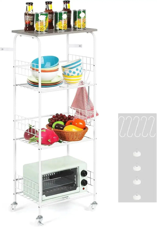 4-Tier Kitchen Rack with Wheels – Metal Shelving for Microwave & Storage - PulinGO
