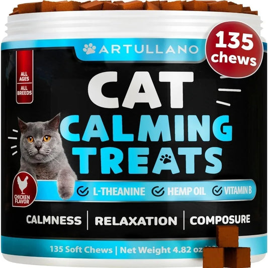 Hemp Cat Calming Treats – Anxiety & Stress Relief with Melatonin for Kittens & Cats, Made in USA, 60ct Jar