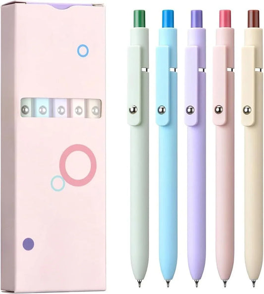 Gel Pens – 5-Pack Quick-Dry Black Ink Retractable Pens with Smooth Writing & Cute Yellow Design 🖊️