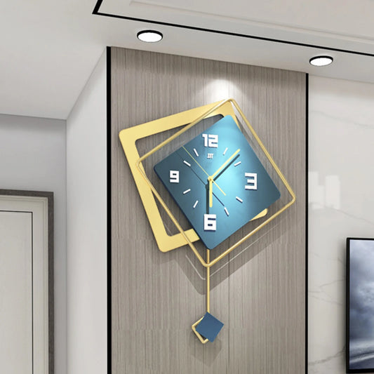 Modern Metal Large Wall Clock – Silent Digital Hanging Clock with Pendulum for Home Art Décor