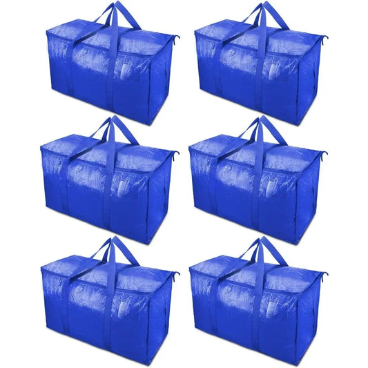 MegaMove 6-Pack Oversized Heavy-Duty Moving Bags with Zipper & Carry Handles – Space-Saving Storage Totes 🧳