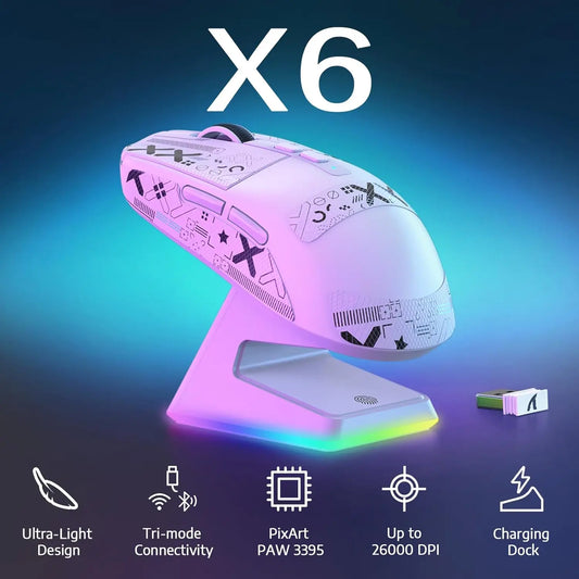 MambaSnake X Attack Shark X6 – Superlight 49 g Gaming Mouse with Adjustable 26K DPI Sensor & Magnetic RGB Dock