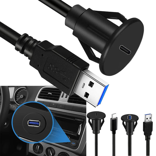 1 m USB 3.0 Male-to-Female Panel Mount Cable – 5 Gbps USB-C 3.0 Extension for Car/Truck/Boat/Motorcycle Dashboard