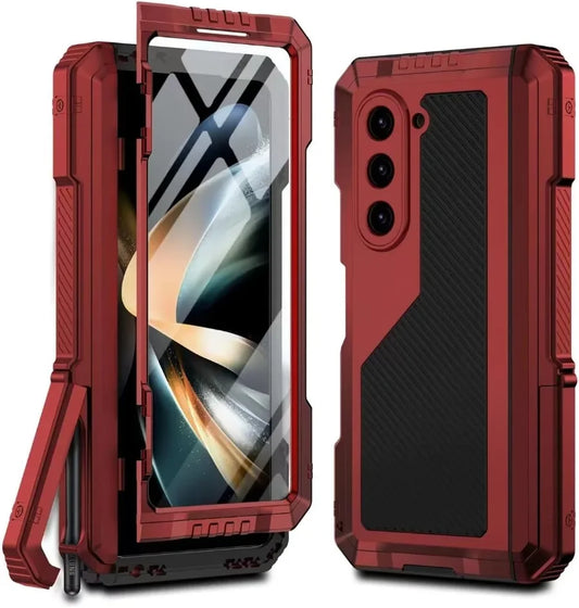 3-Layer Heavy Duty Metal Case for Samsung Galaxy Z Fold 3/4/5/6 – Aluminum & Silicone Shockproof Cover with Stand