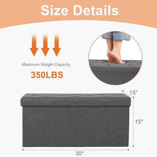 Hidden Storage Footstool Toy Box Bench – Linen Fabric 2-in-1 Ottoman for Living Room & Bedroom
