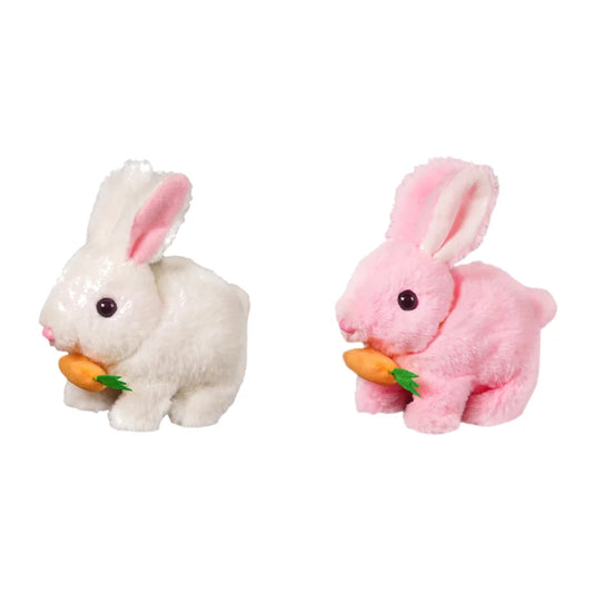 2Pcs Electric Bunny Toy Set – Cute Interactive Rabbit Plushies with Carrot, Walking Wiggle Ears Simulation Toys for Kids Gifts