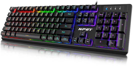 NPET K10V3 Gaming Keyboard – 104-Key Wired RGB Backlit Keyboard for Windows Laptop