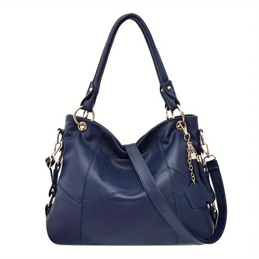 Classic Design Soft Leather Hobo Bag – 2-Way Carry Large Capacity Tote & Crossbody with Trendy Keychain 👜✨