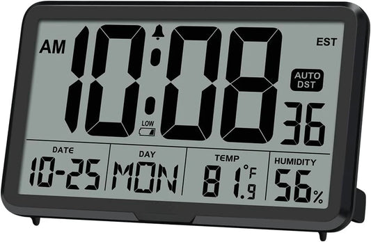Automatic Digital Wall Clock – Battery Operated Table & Wall Clock with Temperature, Humidity & Date Display