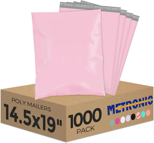 1000 Pack Poly Mailers – 14.5″×19″ Light Pink Shipping Bags with Strong Adhesive, Large Envelopes for Clothing