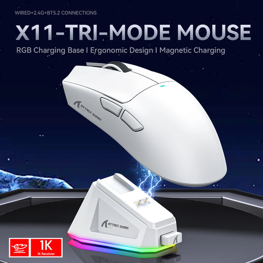 Attack Shark X11 Wireless Gaming Mouse – Lightweight RGB Backlit Mouse with PAW3311 Optical Sensor & Up to 22,000 DPI