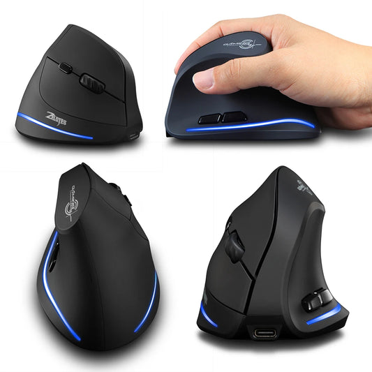 Vertical Ergonomic Wireless Mouse – Rechargeable 2.4G & Bluetooth Dual-Mode Mouse with 7 Buttons for Laptop, PC & MacBook