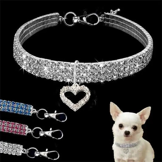 Bling Rhinestone Dog Collar with Leash – Crystal Sparkling Accessory for Small & Medium Dogs (S/M/L, Pink)