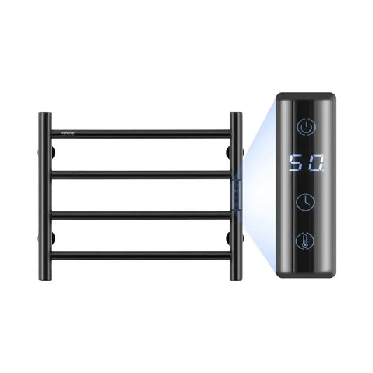 Electric Heated Towel Rack – Wall-Mounted 4-Bar Matte Black Plugin Dryer