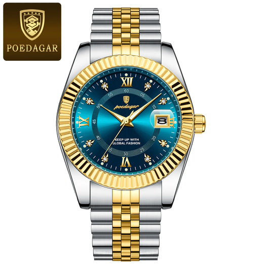POEDAGAR Luxury Sport Men’s Watch – Waterproof Stainless Steel Quartz Wristwatch with Date & Luminous Display