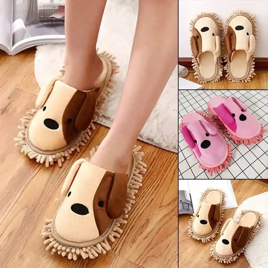 Cartoon Dog Lazy Mop Slippers – Unisex Microfiber Floor Cleaning & Dusting Slippers with Detachable Mop Shoes