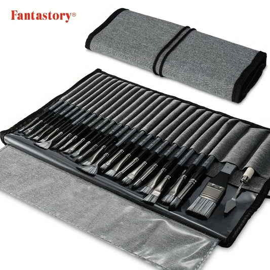 24 PCS Paint Brush Set with 23 Shapes & Mixing Knife – Acrylic, Oil & Watercolor Brushes with Storage Case