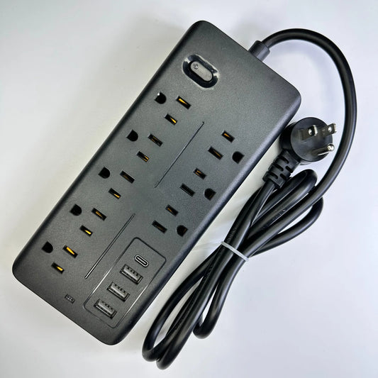 12-in-1 Power Strip with US Outlets & USB-C — Master Control Switch Multi-Tap Extension Socket for Home Office Charging