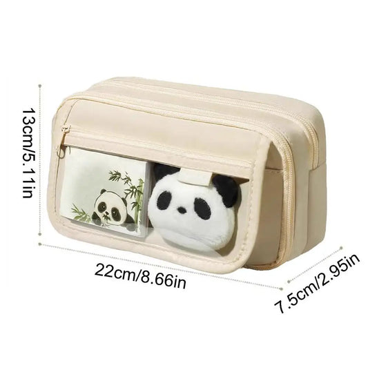 Cute Panda Pencil Case – Large Capacity Transparent Pen Bag, Stationery Storage Pouch for Junior High School Students & Girls