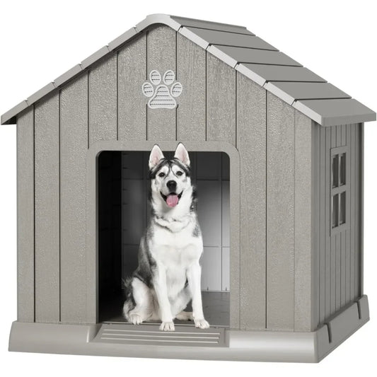 Large Outdoor Plastic Dog House – Durable Waterproof Kennel with Air Vents & Elevated Floor for All Breeds