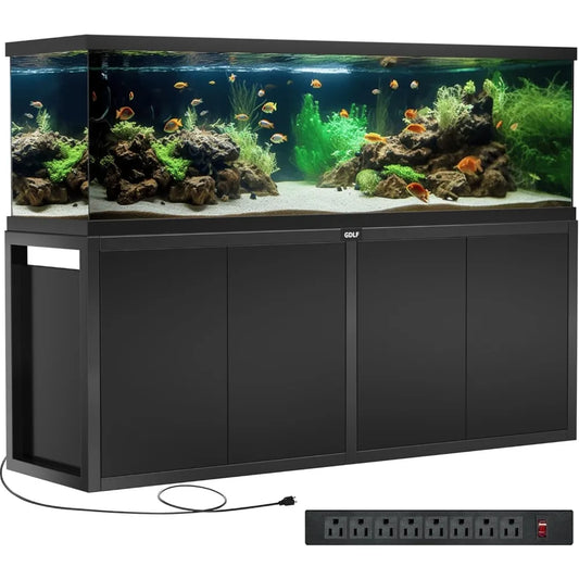Heavy-Duty 125–150 Gallon Aquarium Stand – Steel Frame with Power Outlet & Storage Cabinet