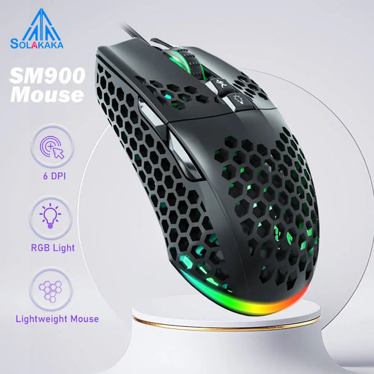 SM900 Wired Gaming Mouse – 12,800 DPI Honeycomb Lightweight Mouse with 7 Buttons & Macro Software for PC/Laptop